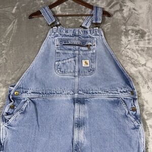 Carharrt 104672 DST Unlined Denim Bib Work Overalls 46x28 Darkstone Loose Fit